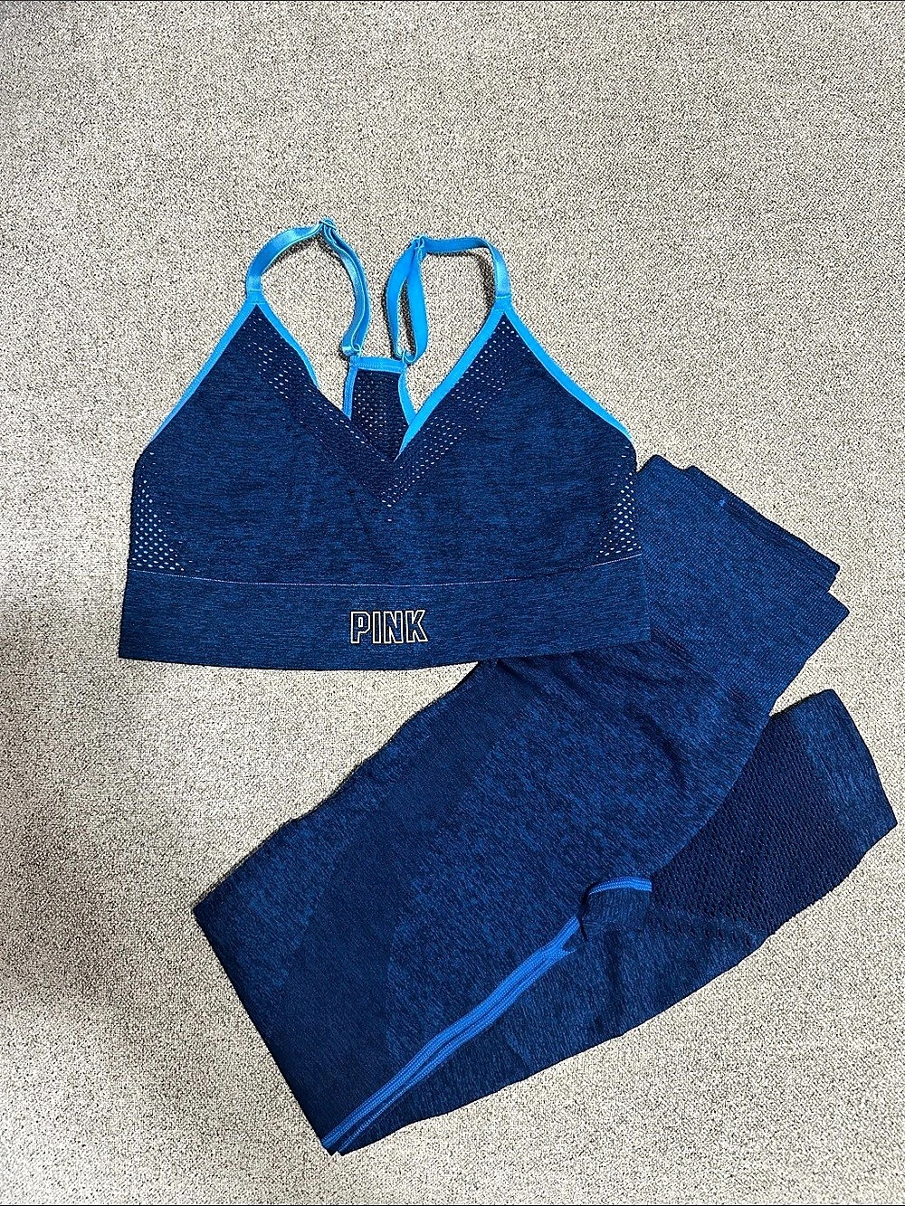 Victoria's Secret PINK Blue Sports Bra & Leggings Set Like New